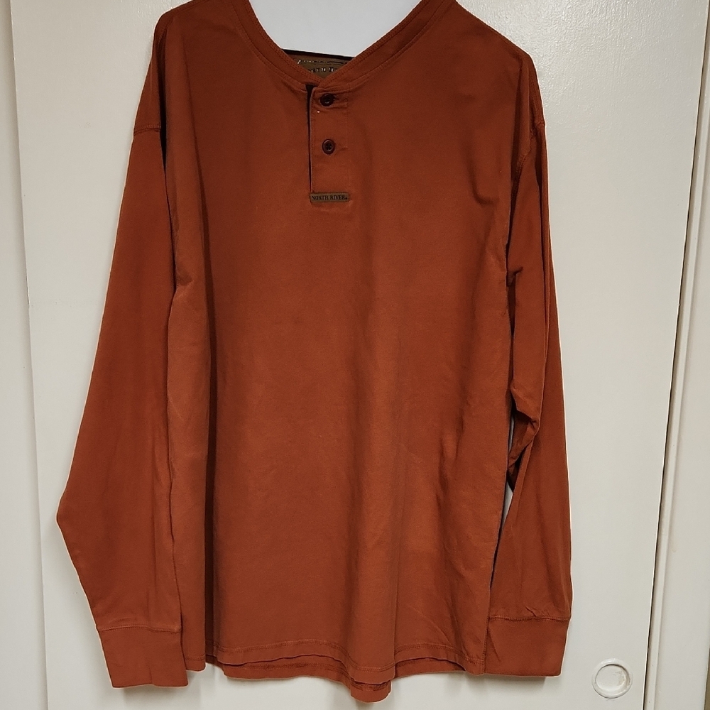 Men's Rust Long Sleeve Henley Shirt